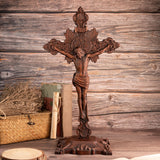 St. Benedict's Cross, Catholic Medal Exorcism Cross, Wood Carved Cross, Standing, Home Desktop Decoration, with Base