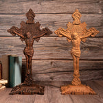 St. Benedict's Cross, Catholic Medal Exorcism Cross, Wood Carved Cross, Standing, Home Desktop Decoration, with Base