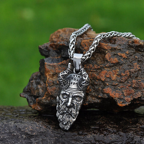 Stainless Steel Nordic Viking Jewelry Norse God Wise Mimir Head Figure Amulet Necklace