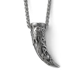 Stainless Steel Norse God Fenrir Wolf Tooth Necklace Driking Horn Amulet Viking Jewelry