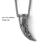 Stainless Steel Norse God Fenrir Wolf Tooth Necklace Driking Horn Amulet Viking Jewelry