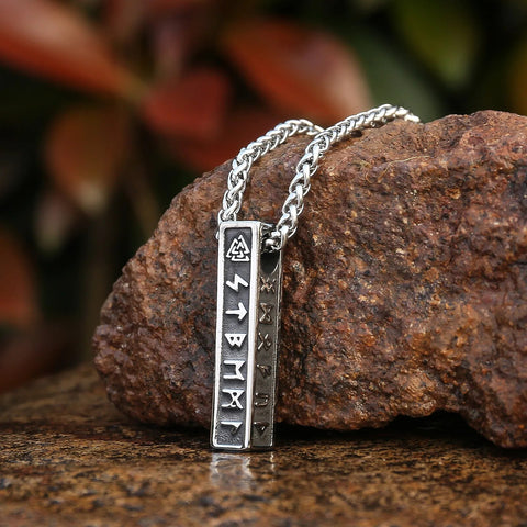 Stainless Steel Unisex Viking Jewelry Norse Rune Bar Amulet Pendant Necklace