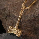 Stainless Steel Viking Jewelry Norse Myth Thor's Hammer Full Gold PVD Plated Pendant Necklace
