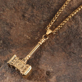 Stainless Steel Viking Jewelry Norse Myth Thor's Hammer Full Gold PVD Plated Pendant Necklace