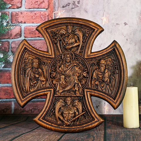 Trinity Jesus and Mary Wooden Cross Catholic Home and Decorative Art Wall Religion Christ Gift Wall Hanging Statue