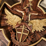 Trinity with Archangel Dragon Slaying Cross God Praying Cross Room Church Christian Wall Art Hand Carved Crafts