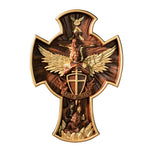 Trinity with Archangel Dragon Slaying Cross God Praying Cross Room Church Christian Wall Art Hand Carved Crafts