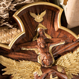 Trinity with Archangel Dragon Slaying Cross God Praying Cross Room Church Christian Wall Art Hand Carved Crafts