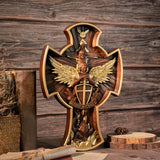 Trinity with Archangel Dragon Slaying Cross God Praying Cross Room Church Christian Wall Art Hand Carved Crafts