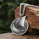 Viking Jewelry Stainless Steel Norse Life Longship DRAKKAR Pendant Necklace