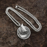 Viking Jewelry Stainless Steel Norse Life Longship DRAKKAR Pendant Necklace