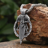 Viking Jewelry Stainless Steel Odin's Raven Huginn and Muninn Valknut Pendant Necklace