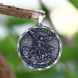 Vintage  New  Men's  Stainless Steel Saint Michael Pendant Necklace Lucky Chain Jewelry Man or Women Gift