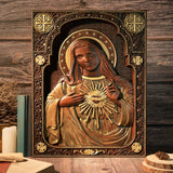 Virgin Mary Sacred Heart Wood Sculpture, Perfect Heart, Catholic Saint Image, Religious Church, Christian Gift, Home Decoration