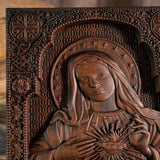 Virgin Mary Sacred Heart Wood Sculpture, Perfect Heart, Catholic Saint Image, Religious Church, Christian Gift, Home Decoration