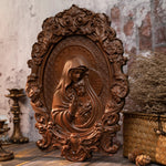 Virgin Mary and Baby Jesus Wood Sculpture Nativity Catholic Religious Image Orthodox Saints Home Furnishings Decor Wall Art