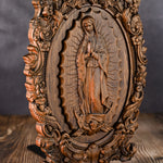 Virgin Mary of Guadalupe statue, wood carving, catholic saint image, Christian prayer, home church decoration gift