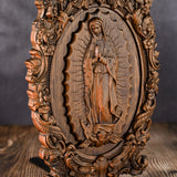 Virgin Mary of Guadalupe statue, wood carving, catholic saint image, Christian prayer, home church decoration gift