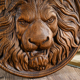 Wood Carved Lion Head Wall Art Animal Carving Crafts Wall Hanging Plaque Retro Style Home Decor  animal carving