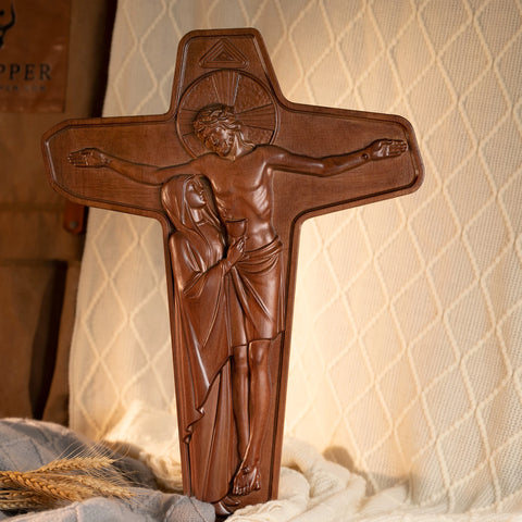 Wooden Cross Christian Wall Decoration, Church Jesus Virgin Mary Unity, Easter Decoration, Catholic Cross, Religious Sculpture