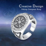 925 Sterling Silver Viking Compass Ring Opening Adjustable Amulet Ring