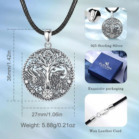 Viking Raven Wolf Compass Tree of Life Amulet Pendant