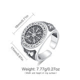 925 Sterling Silver Viking Compass Ring Opening Adjustable Amulet Ring