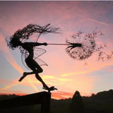 Pixies Fairy Garden Sculptures Stake Fairies and Dandelions Dance Together Landscape Metal Miniature Figurine Lawn Decorative