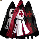 Mens Medieval Crusader Knights Templar Tunic Costumes Renaissance Halloween Surcoat Warrior Black Plague Cloak Cosplay Top