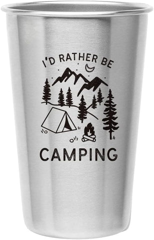 Rather Be Camping Stainless Steel Cup (16 Ounce) - Funny Gift Mug for Outdoorsmen - RV Gift, Happy Camper Gear Idea, Unique Travel Accessory for Coffee, Beer, Wine - Novelty Gift for Women