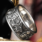 100%925 Sterling Silver Embossed Egyptian Gods Vintage Eye Of Horus Single Trendy Male Ring - Rings