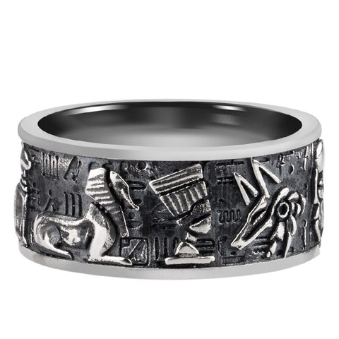 100%925 Sterling Silver Embossed Egyptian Gods Vintage Eye Of Horus Single Trendy Male Ring - Rings