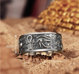 100%925 Sterling Silver Embossed Egyptian Gods Vintage Eye Of Horus Single Trendy Male Ring - Rings