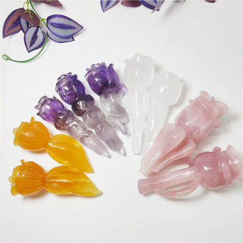 12-15cm Rose Quartz Amethyst Rose Carvings Natural Beautiful Healing Crystal Roses For Wedding Gift Wr - Stones