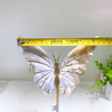 14cm Natural Flower Agate Crystal Hand Carved Butterfly Wings Figurine Healing Stone For Home Decoration 1pcs| |