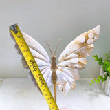 14cm Natural Flower Agate Crystal Hand Carved Butterfly Wings Figurine Healing Stone For Home Decoration 1pcs| |