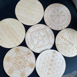 15cm Wood Round Altar Tile/Pad with Runes  Pentagram Chakras witchcraft supplies Divination mat wicca props Ornaments Board Game