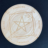 15cm Wood Round Altar Tile/Pad with Runes  Pentagram Chakras witchcraft supplies Divination mat wicca props Ornaments Board Game