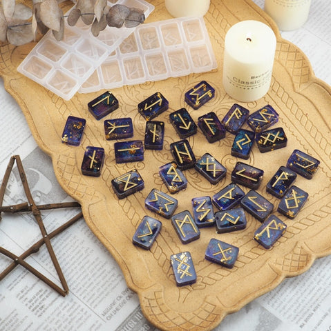 1Pair DIY Rune symbol resin mold mirror energy symbol crystal epoxy mold Rune text silicone mold For Rein Tarot &Divination