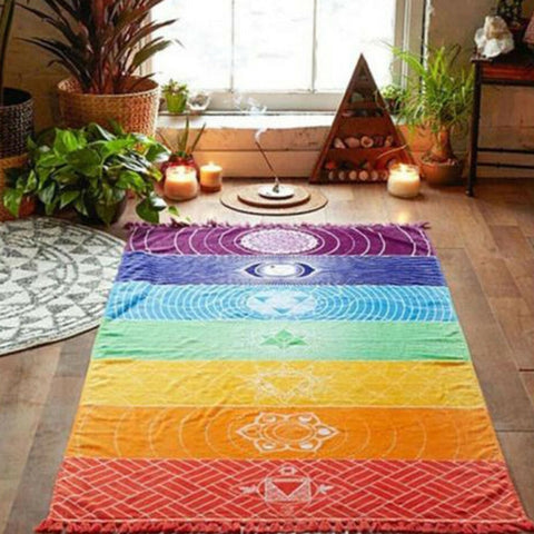 Rainbow Chakra Yoga Mat Sunscreen Shawl Hippy Boho Gypsy