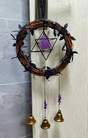 Amythest Witches Charm Bells/ Green Witches Bells/ Clears Negativity/ Attracts Positive Energy for Protection,Occult Decor,Pagan