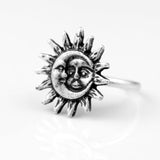 1pc Trendy Vintage Sun Moon Ring Silver Midi Finger Ring Adjustable Ring For Women Bohemian Jewelry
