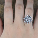 1pc Trendy Vintage Sun Moon Ring Silver Midi Finger Ring Adjustable Ring For Women Bohemian Jewelry