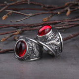 2020 Hot Selling Stainless Steel Red Stone Ring Viking raven and wolf ring never fade rune ring as men gift
