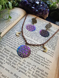 Iridescent Rainbow Sacred Geometry Charm Earrings/necklace/jewelry Set