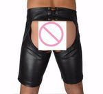 Sexy Lingerie Gay Men Faux Leather Lace Up Pants New Hot Black Mens Latex Pvc Bondage Open Cortch Shorts Gothic Fetish - Exotic Pants