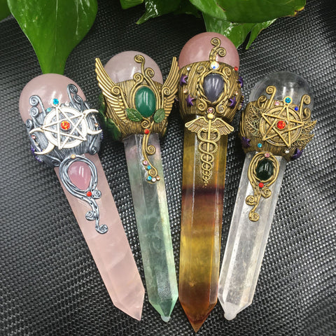 20cm Natural Crystal Column Handmade Magic Stick scepter Witch Craft Cosplay Props Fairy Wand Party Halloween Decor Party Gift| |