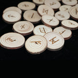 25Pcs Natural Wood Runes Stones Wood Chakras Mysticism supplies for Divination Rune Kit  Round Altar Occultism Props Pendant Tarot &Divination