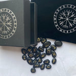 25pcs/set Engraved Riverstones Viking Rune Stones Set Carved Black Lettering runes Game Divination Astrology Altar Amulet Sign Tarot &Divination