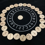 25pcs/set handmade wood Viking runes symbols beads Gypsy rune Divination sign wizard ritual Props with cloth bag Tarot &Divination